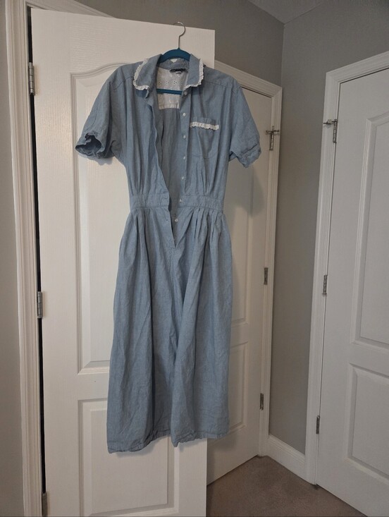 Yves Cossette Depeche Mode Dresses & Skirts - Light Blue Button-Front Midi Dress with Lace Trim M